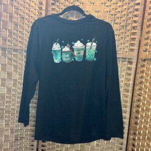 Unknown | Black | "Lucky A Latte" St. Patrick's Day Graphic Long Sleeve Tee
